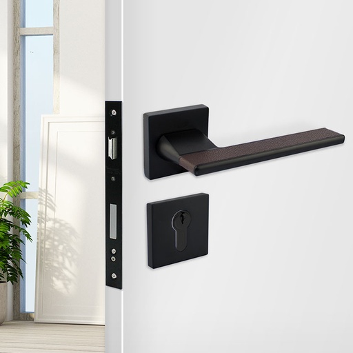 [TUR.MAN.7426CN] VENECIA TÜRGRIFFE DOOR LOCK BLACK/BROWN LEATHER TUR.MAN.7426CN