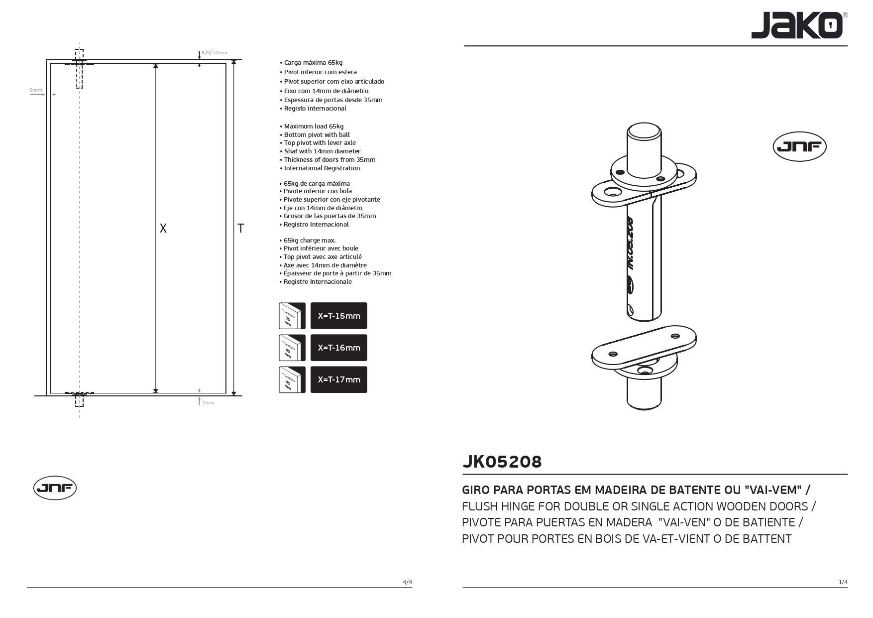 Flush Pivot Stainless Steel Max. 143Lb | Jako Hardware