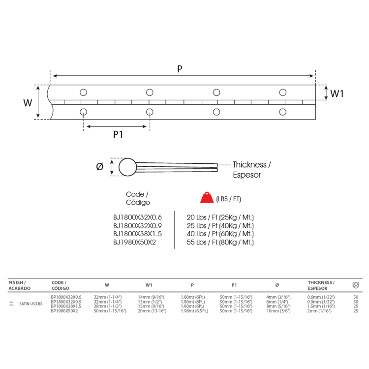 Bisagra Piano 2 MTS