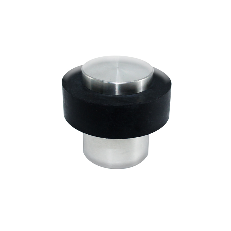 FLOOR-MOUNT DOOR STOP - 304 SOLID STAINLESS STEEL WITH BLACK RUBBER MOD. CMDS029