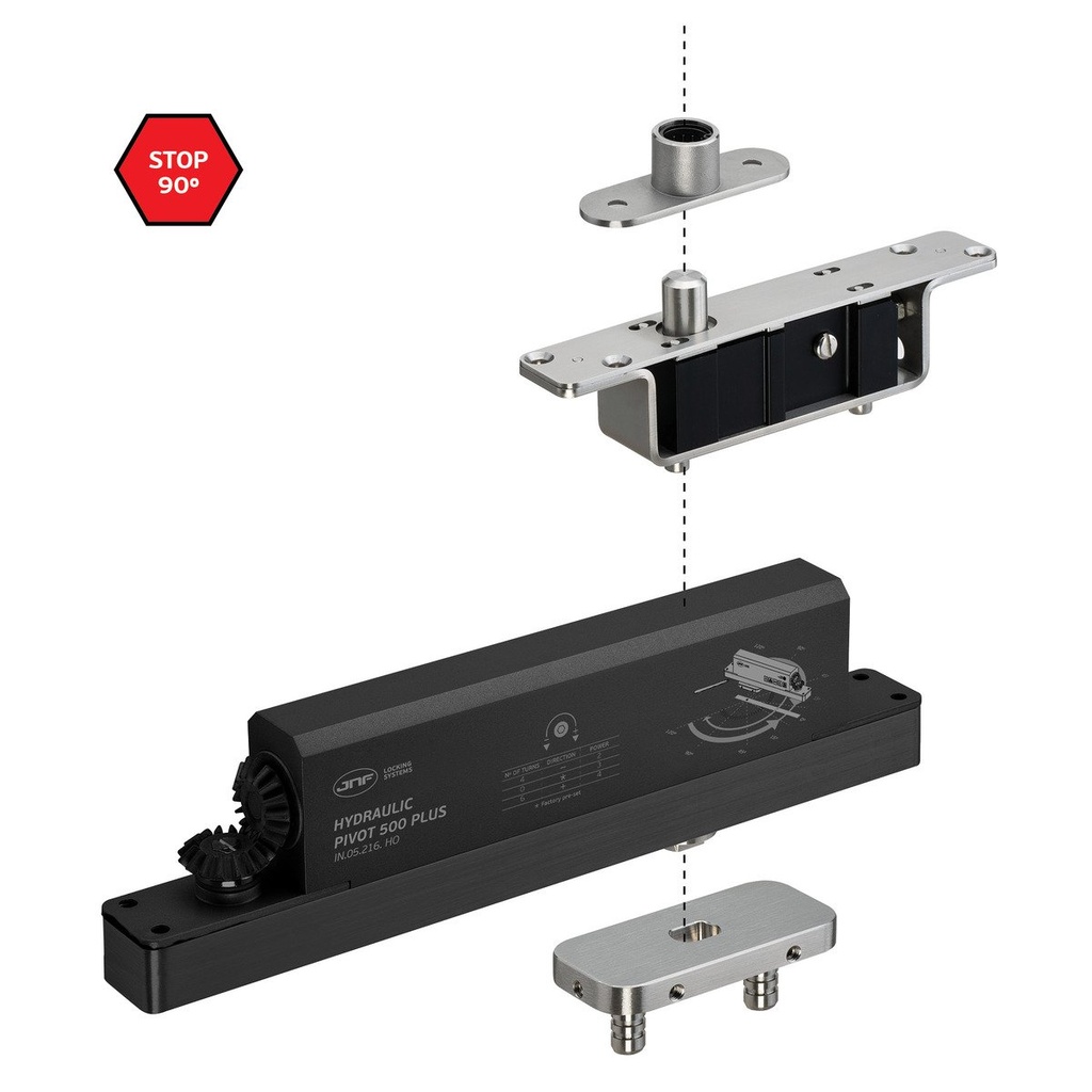 JNF - Hydraulic Pivot System - Soft Close - Hold Open - Heavy-Duty -Max. 1102 lbs- Model JK05216HO