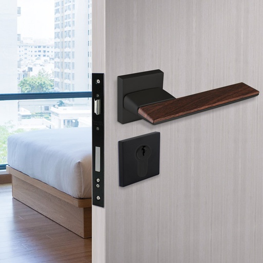[TUR.MAN.1800NM] LISBOA TÜRGRIFFE DOOR LOCK BLACK/WOOD TUR.MAN.1800NM