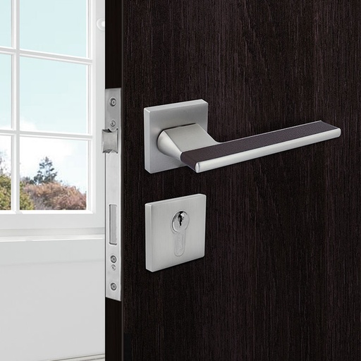 [TUR.MAN.7426GC] VENECIA TÜRGRIFFE DOOR LOCK GRAY/BROWN LEATHER TUR.MAN.7426GC